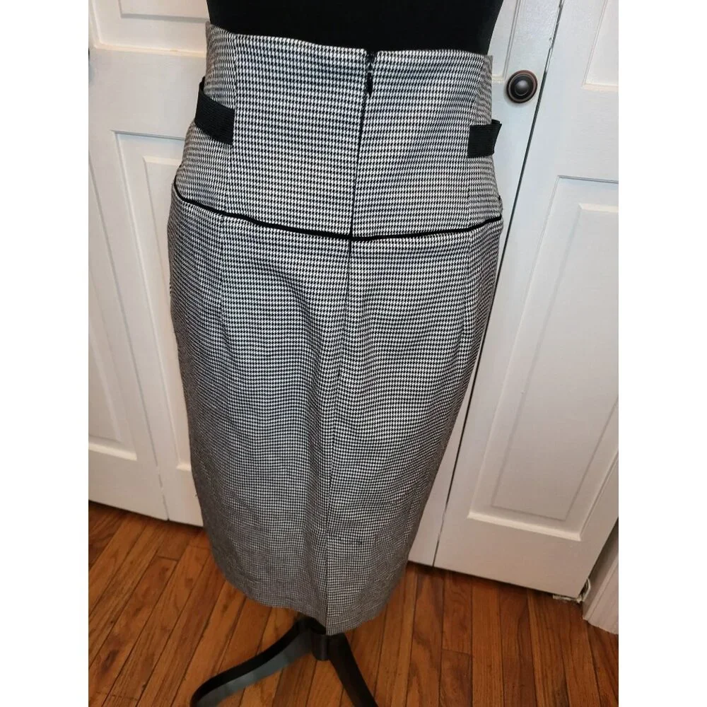 White/Black Houndstooth Pencil Skirt High Waist 11 Retro Twee Preppy Office - Picture 6 of 8
